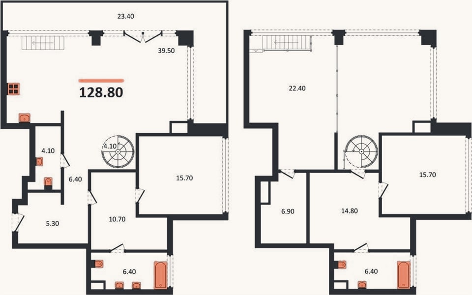 Планировка: 2-к, 128,8 м²