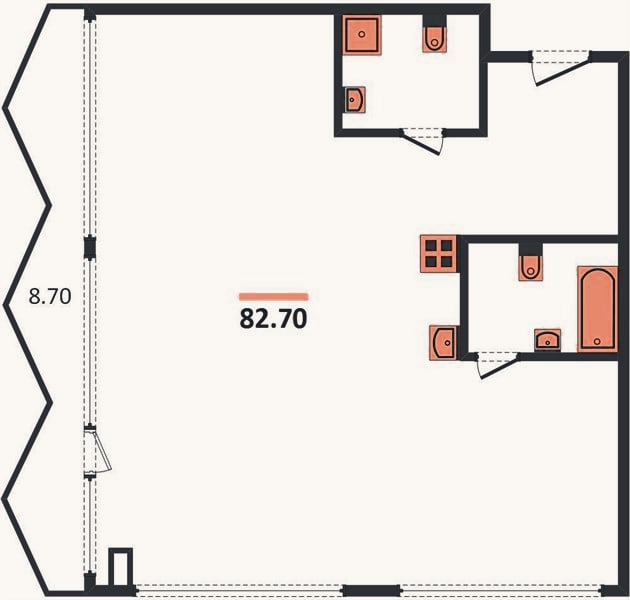 Планировка: 2-к, 82,7 м²