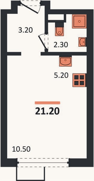 Планировка: Студия, 21,2 м²