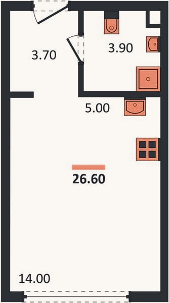 Планировка: Студия, 26,6 м²