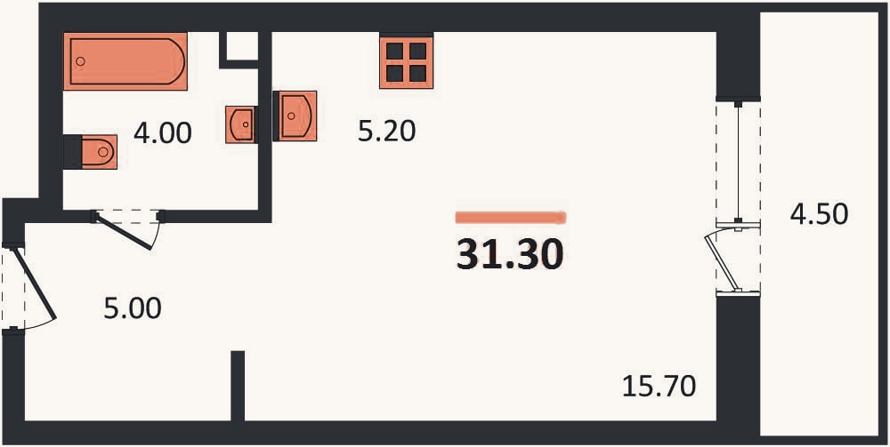 Планировка: Студия, 31,2 м²