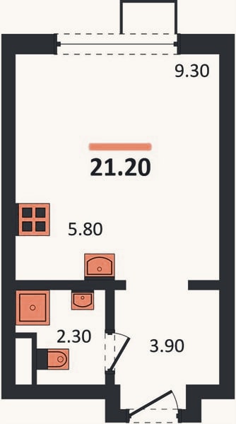 Планировка: Студия, 21,2 м²