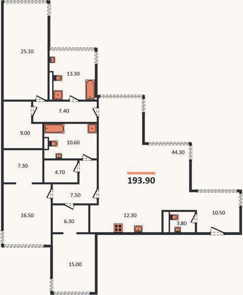 Планировка: 3-к, 193,9 м²