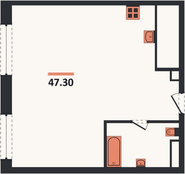 Планировка: 2-к, 47,3 м²