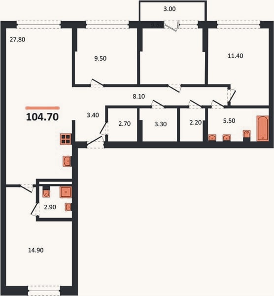 Планировка: 4+ к, 104,7 м²