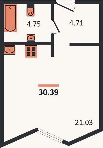 Планировка: Студия, 30,4 м²