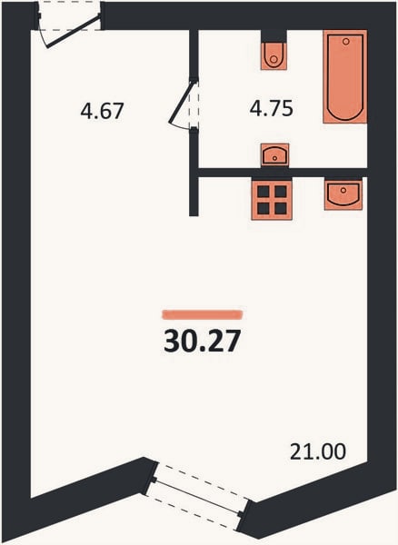 Планировка: Студия, 30,3 м²