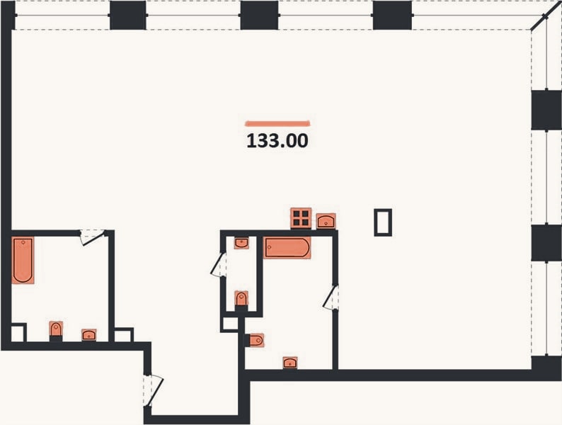 Планировка: 3-к, 133 м²