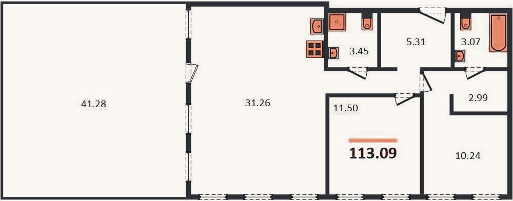 Планировка: 2-к, 113,1 м²
