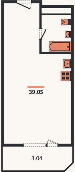 Планировка: 1-к, 39,1 м²