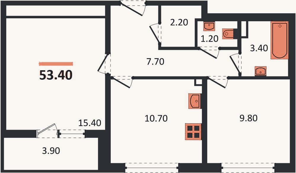 Планировка: 2-к, 52,9 м²