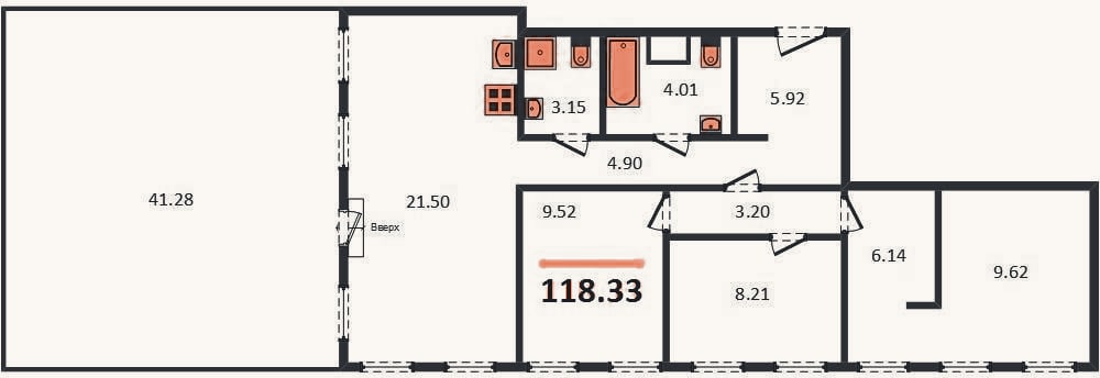 Планировка: 3-к, 118,3 м²