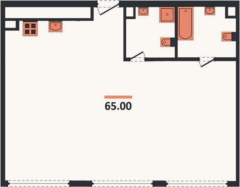 Планировка: 2-к, 65 м²