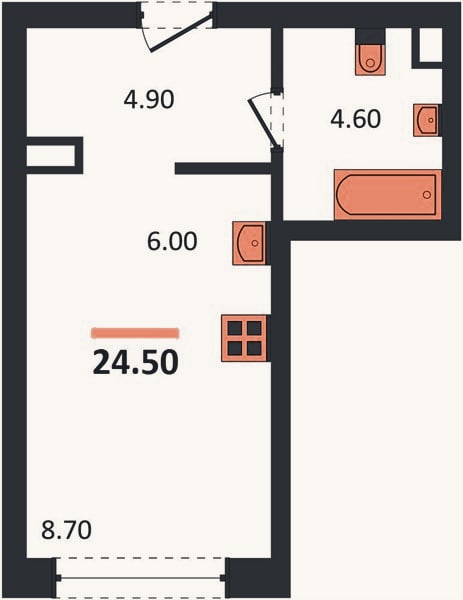 Планировка: Студия, 24,5 м²