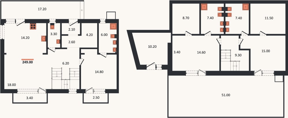 Планировка: 3-к, 249 м²