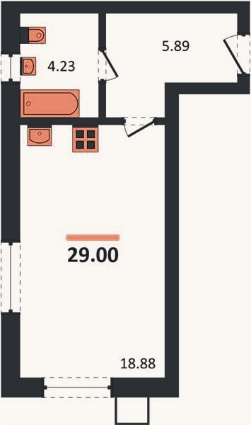 Планировка: Студия, 29 м²
