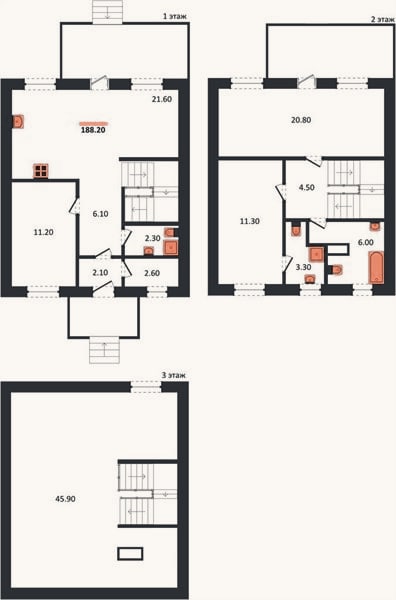 Планировка: 3-к, 188,2 м²