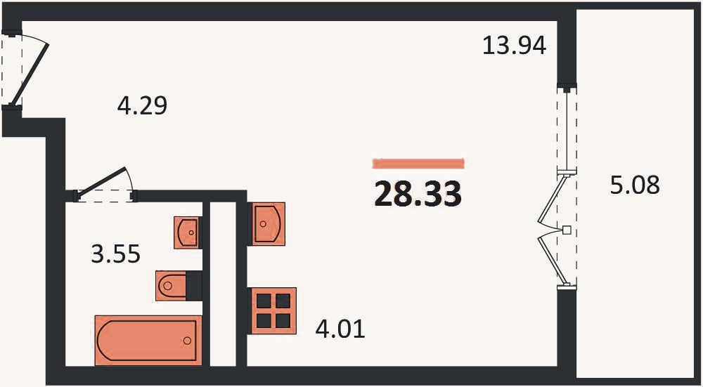 Планировка: Студия, 28,3 м²