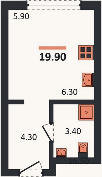 Планировка: Студия, 19,9 м²