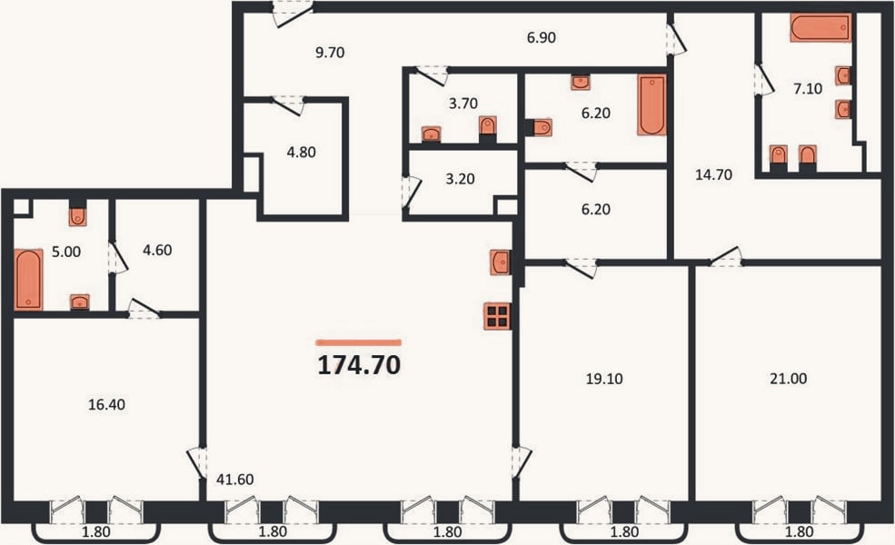 Планировка: 3-к, 174,7 м²