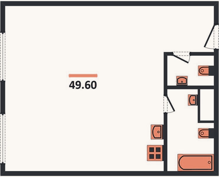 Планировка: 1-к, 49,6 м²