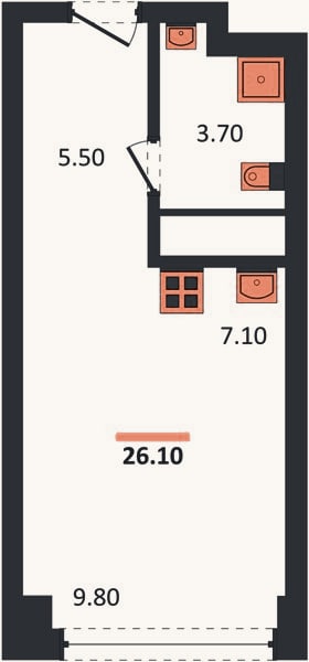 Планировка: Студия, 26,1 м²