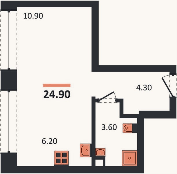 Планировка: Студия, 24,9 м²