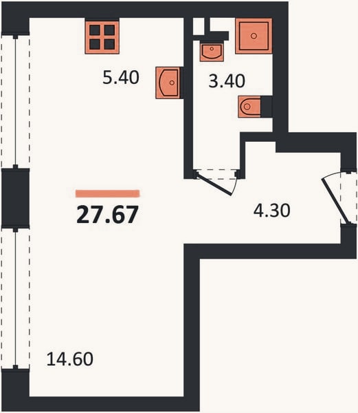 Планировка: Студия, 27,7 м²