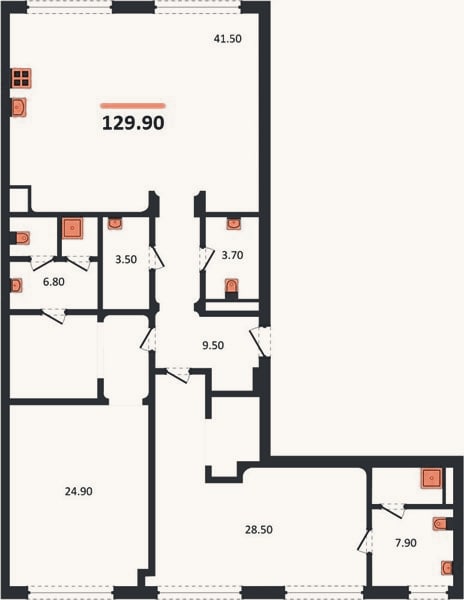 Планировка: 2-к, 128,8 м²