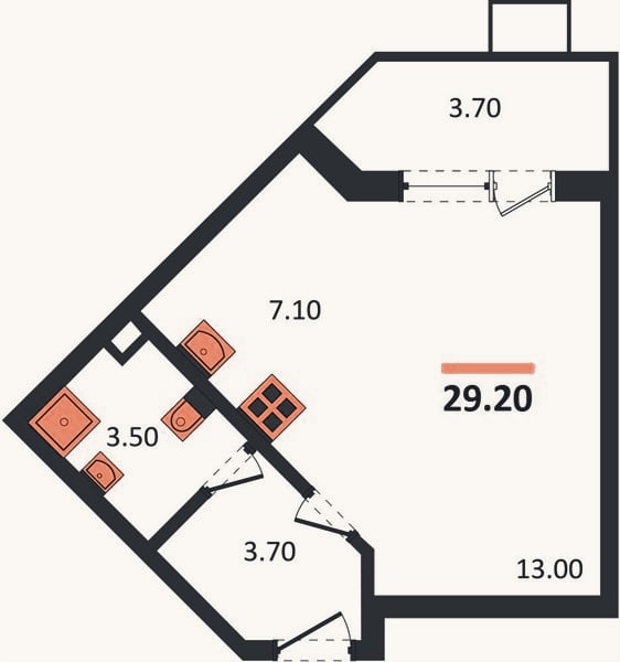 Планировка: Студия, 29,2 м²