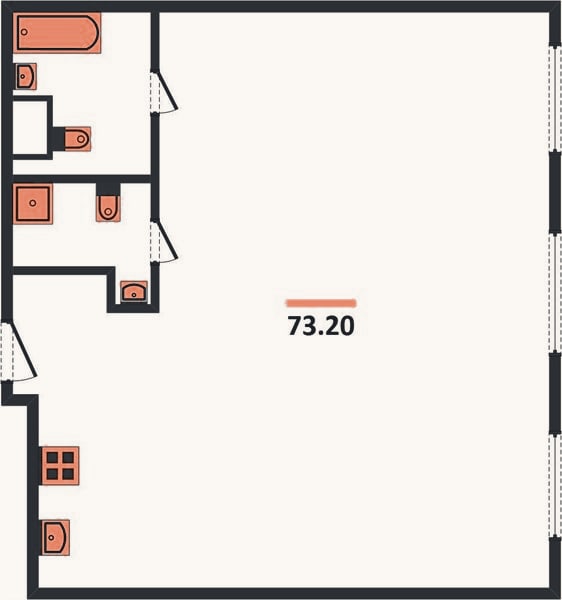 Планировка: 2-к, 73,2 м²