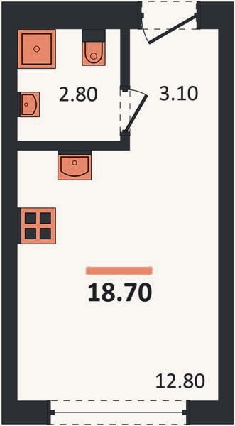 Планировка: Студия, 18,7 м²