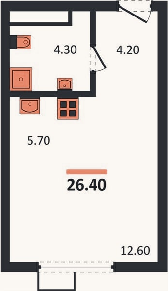 Планировка: Студия, 26,4 м²