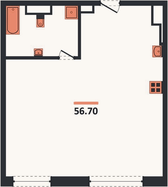 Планировка: 2-к, 56,5 м²