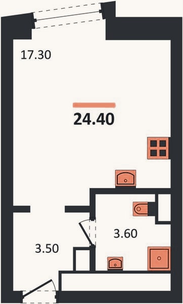 Планировка: Студия, 24,4 м²