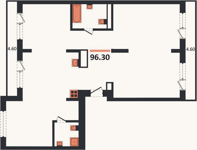 Планировка: 3-к, 96,3 м²