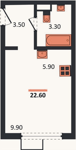 Планировка: Студия, 22,6 м²