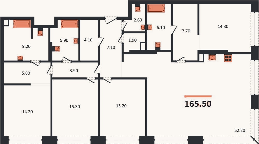 Планировка: 4+ к, 165,5 м²