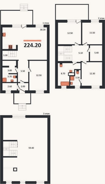 Планировка: 4+ к, 224,2 м²