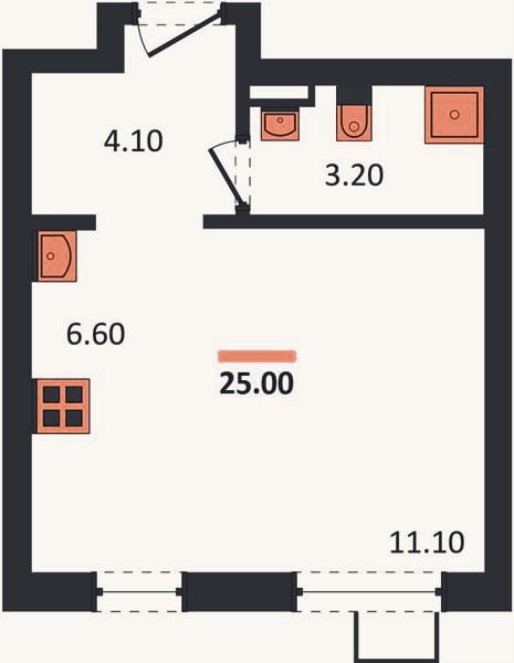 Планировка: Студия, 25 м²