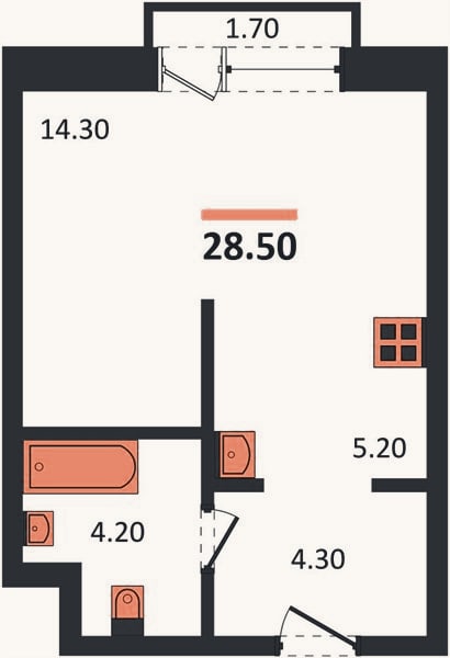 Планировка: Студия, 28,5 м²