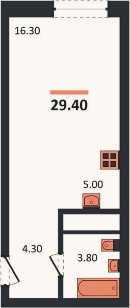 Планировка: Студия, 29,4 м²