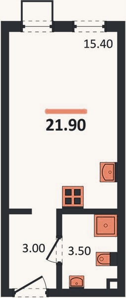 Планировка: Студия, 21,9 м²