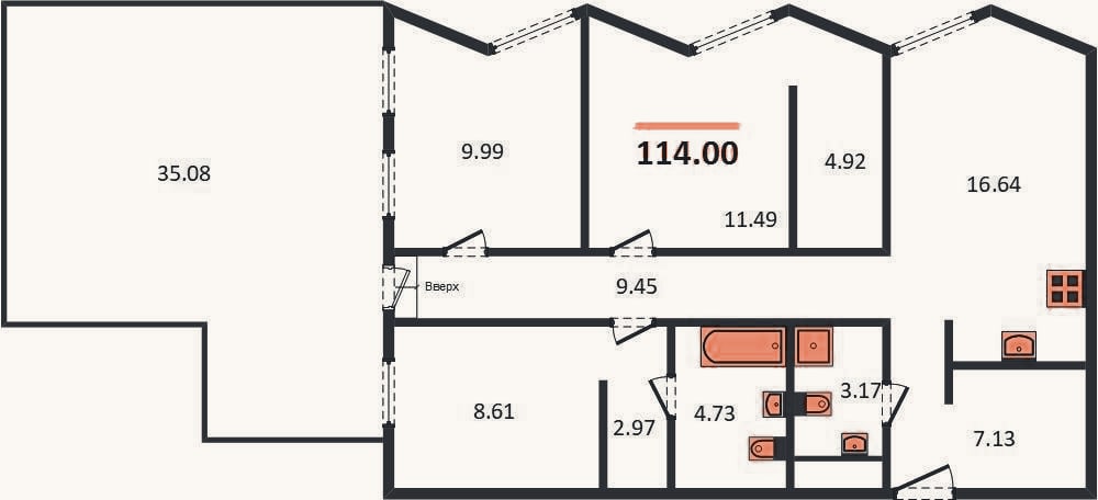 Планировка: 3-к, 114 м²