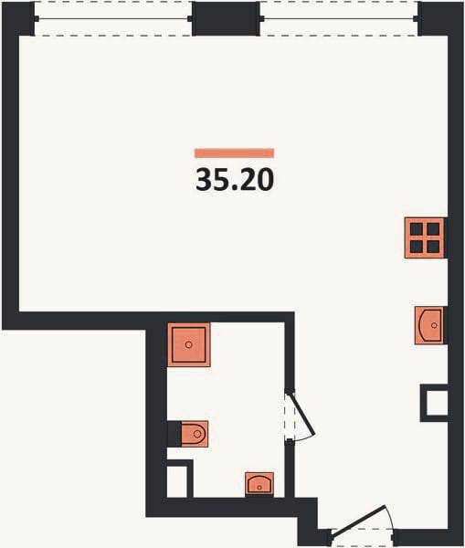 Планировка: 1-к, 35,2 м²