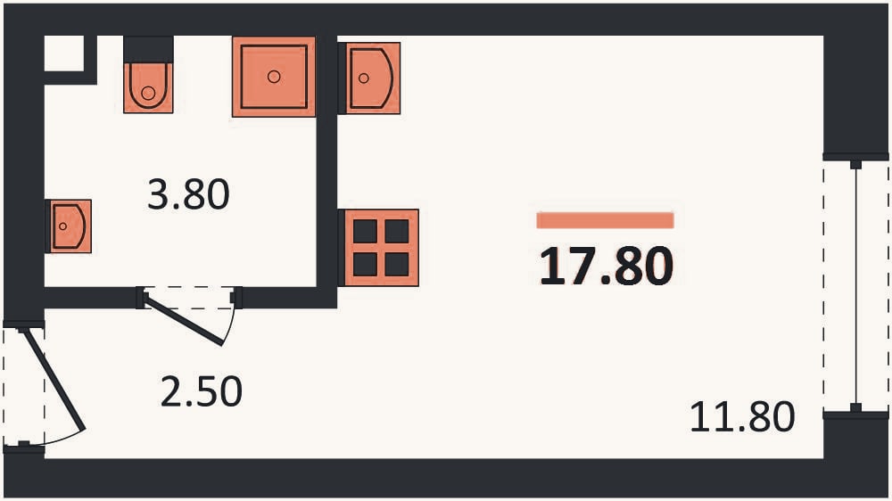 Планировка: Студия, 17,8 м²