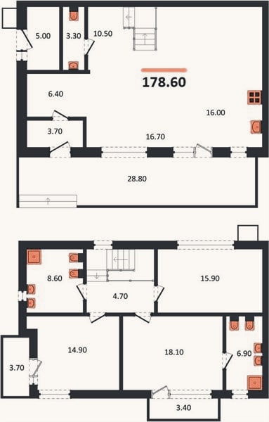 Планировка: 3-к, 178,6 м²