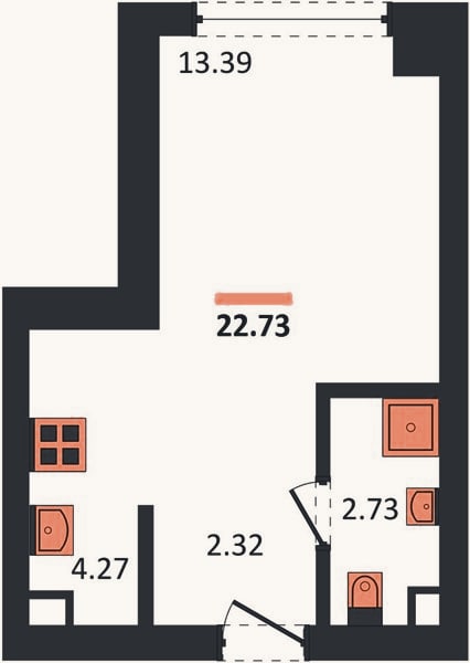 Планировка: Студия, 22,7 м²