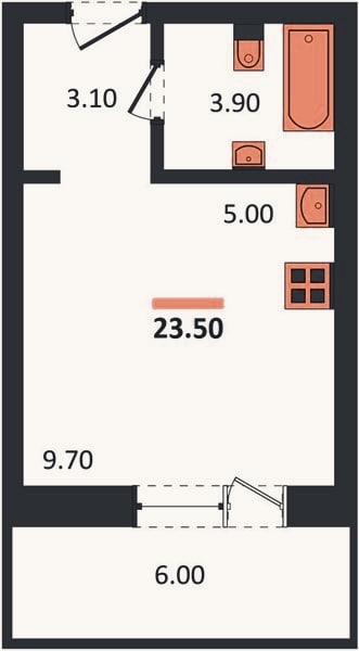 Планировка: Студия, 23,5 м²