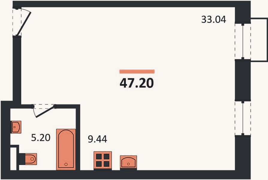 Планировка: Студия, 47,2 м²